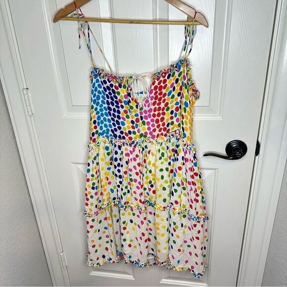 All Things Mochi Blessica White Multicolor Polka Dot Ruffle Tiered Mini Dress M - Picture 2 of 8